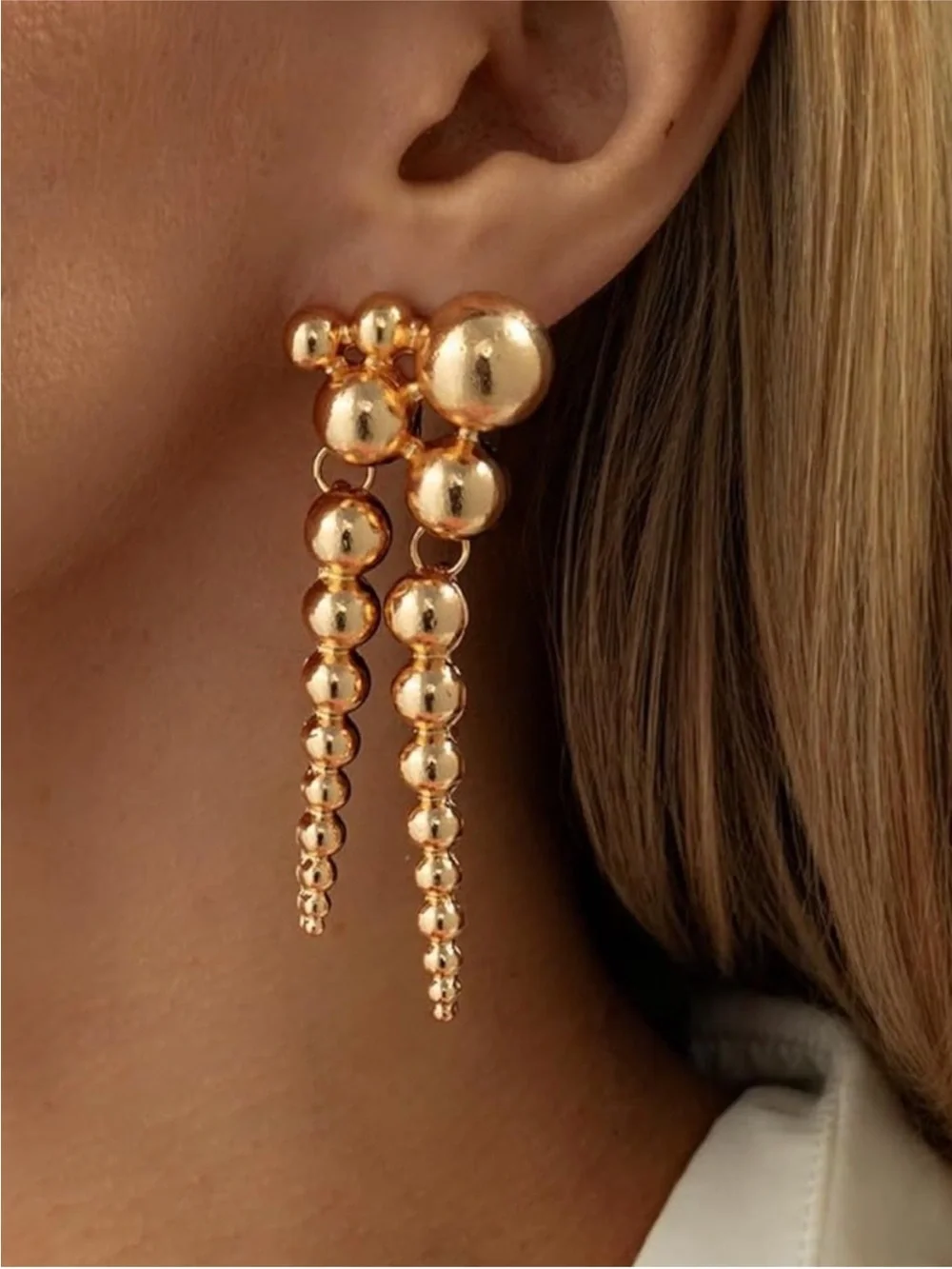 24k Gold Plated Bead Cascade Drop Earrings light weight